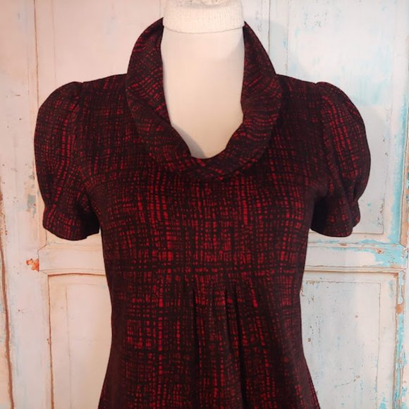 Calvin Klein cow neck princess sleeve stretch fabric zipper dress/size S/red blk - Picture 3 of 10